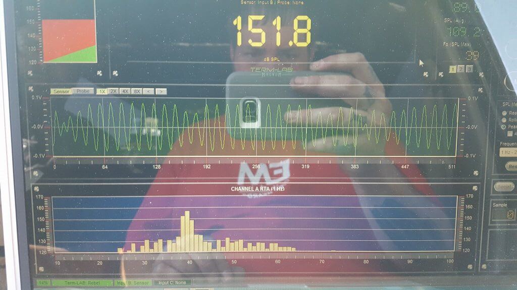 SPL meter reading 151.8 at a car audio competition