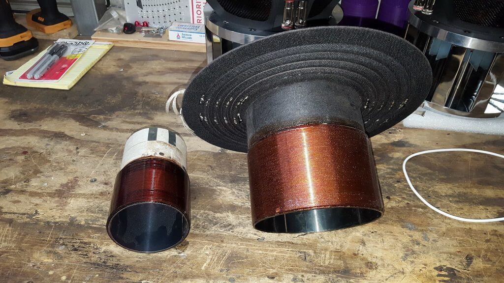Subwoofer voice coil and spider during a recone